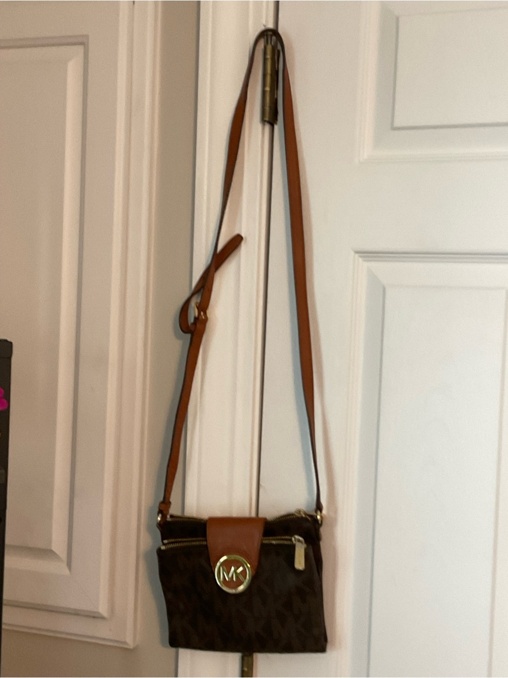 Michael Kors Brown and Tan Signature MK Crossbody Bag